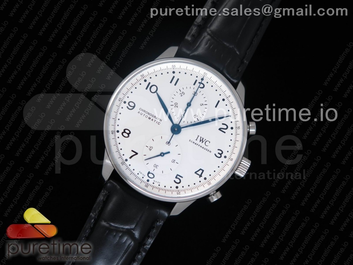 YL공장 IWC 포루투기저 371602 150주년 화이트다이얼 / 가죽  Portugieser Chronograph Edition “150 Years” IW371602 YLF Best Edition White Dial on Black Leather Strap A7750 (Slim Movement