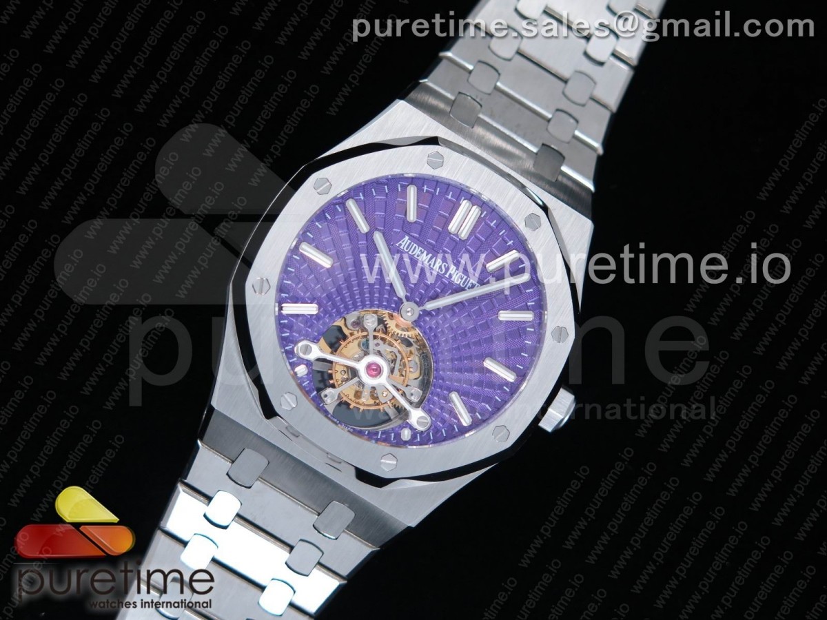 R8공장 오데마피게 로얄오크 2018 SIHH 뚜르비옹 퍼플다이얼 / 브슬 Royal Oak 2018 SIHH SS Tourbillon R8F Purple Sunburst Tapisserie Dial on SS Bracelet