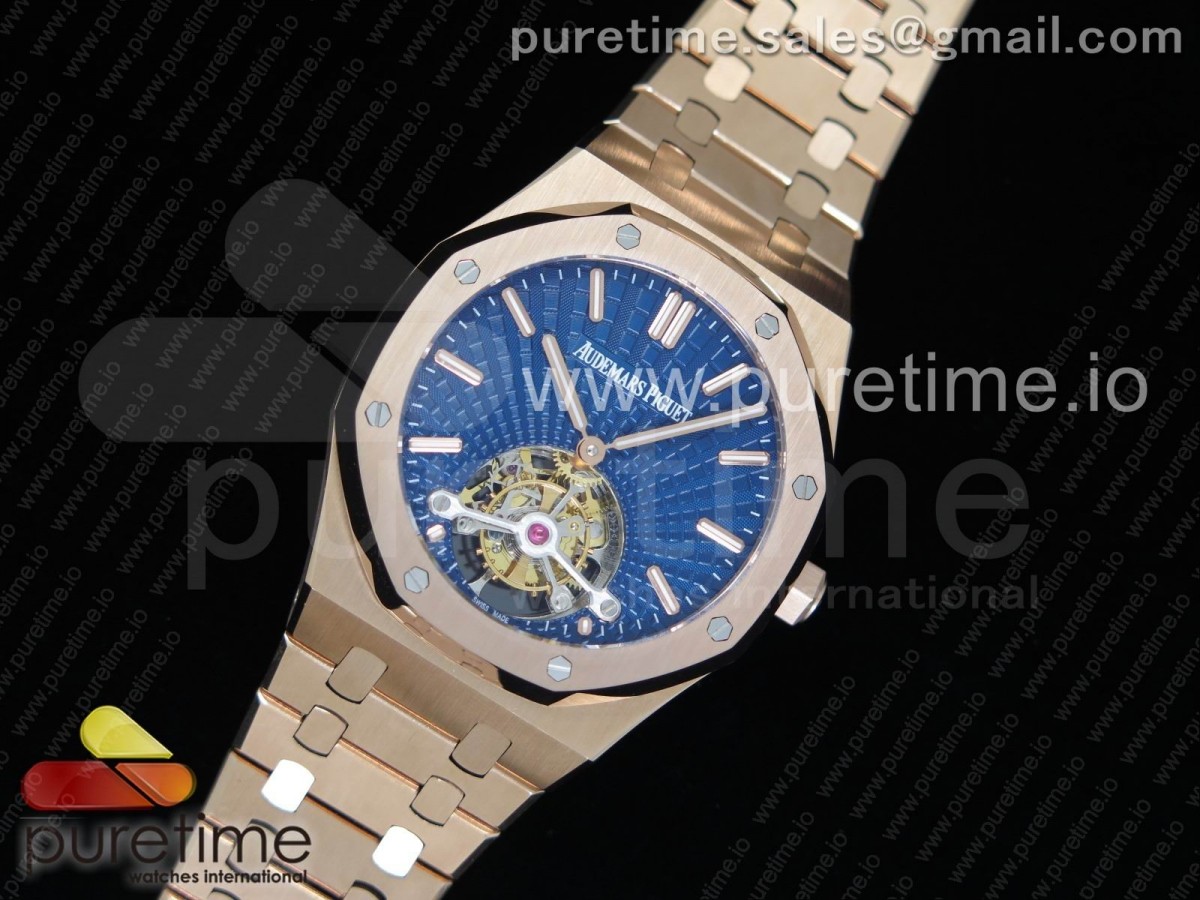 R8공장 오데마피게 로얄오크 2018 SIHH 뚜르비옹 블루다이얼 로즈골드 / 브슬 Royal Oak 2018 SIHH RG Tourbillon R8F Blue Sunburst Tapisserie Dial on RG Bracelet