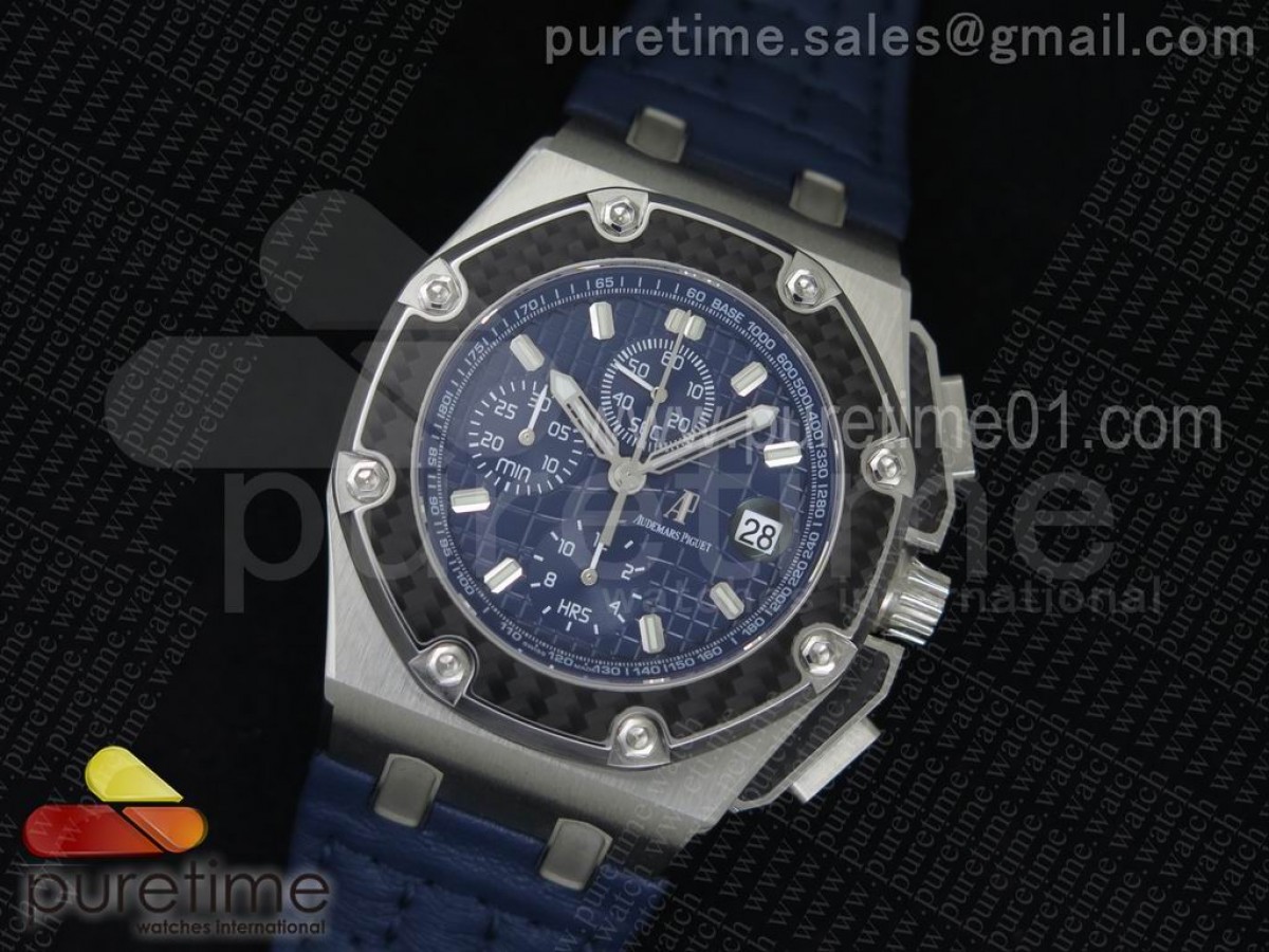 JF공장 오데마피게 로얄오크 오프쇼어 후안 파블로 몬토야 티타늄 블루다이얼 / 가죽 Royal Oak Offshore Juan Pablo Montoya SS JF Best Edition Blue Dial on Blue Leather Strap A2226