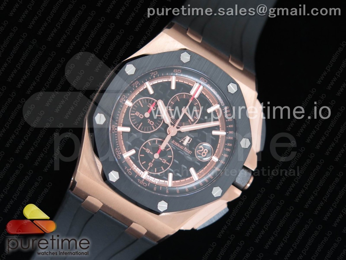 JF공장 오데마피게 로얄오크 오프쇼어 44MM 로즈골드블랙세라믹베젤 / 러버스트랩 Royal Oak Offshore 2017 44mm RG Updated Black Ceramic Bezel JF 1:1 Best Edition on Rubber Strap A3126 V2 w/ Cyclops and DW Mod