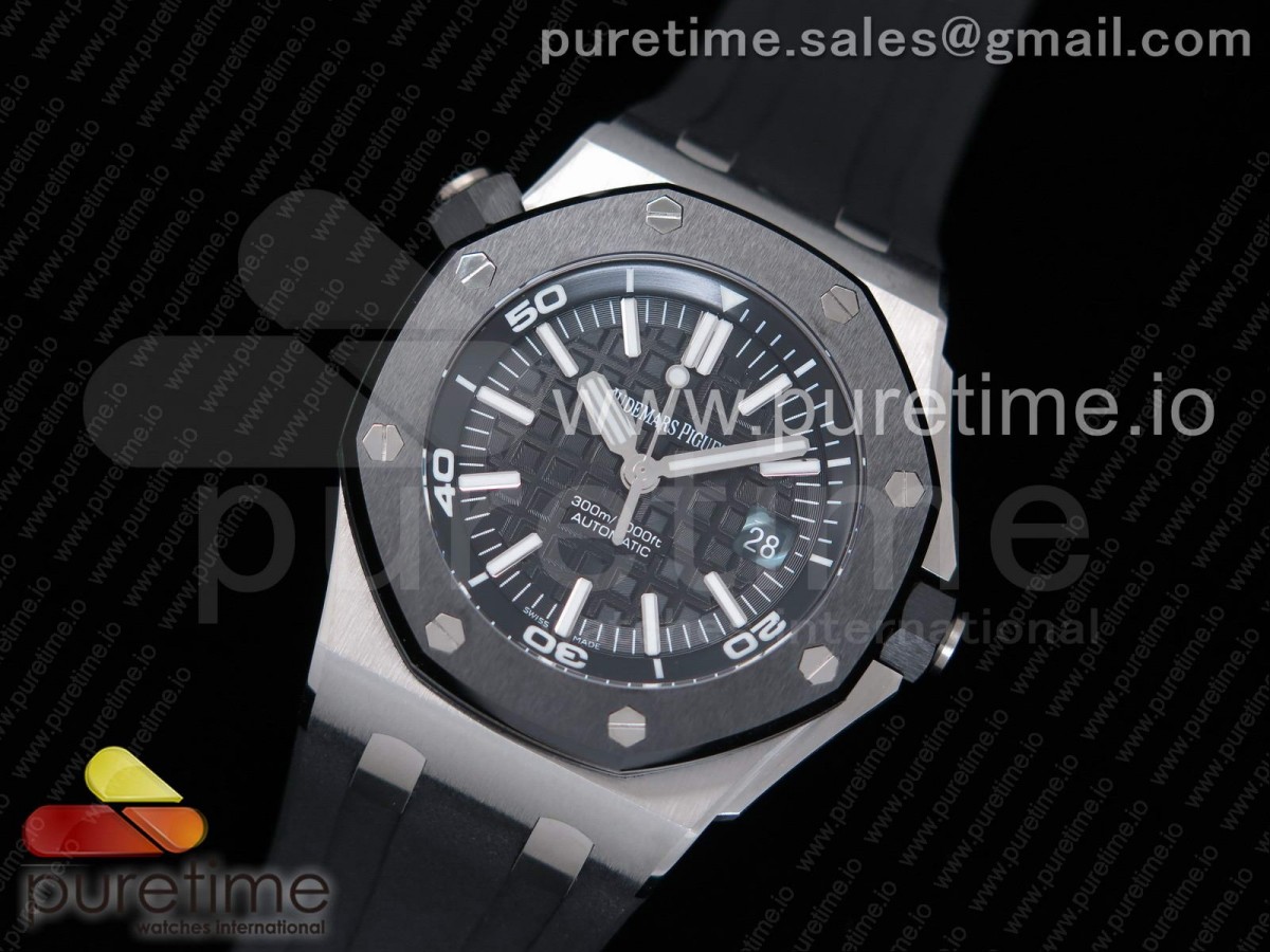JF공장 오데마피게 로얄오크 오프쇼어 다이버 세라믹베젤 / 러버스트랩  Royal Oak Offshore Diver 15710 JF Best Edition Ceramic Bezel Black Dial on Rubber Strap A3120 V9 (Free XS Strap)