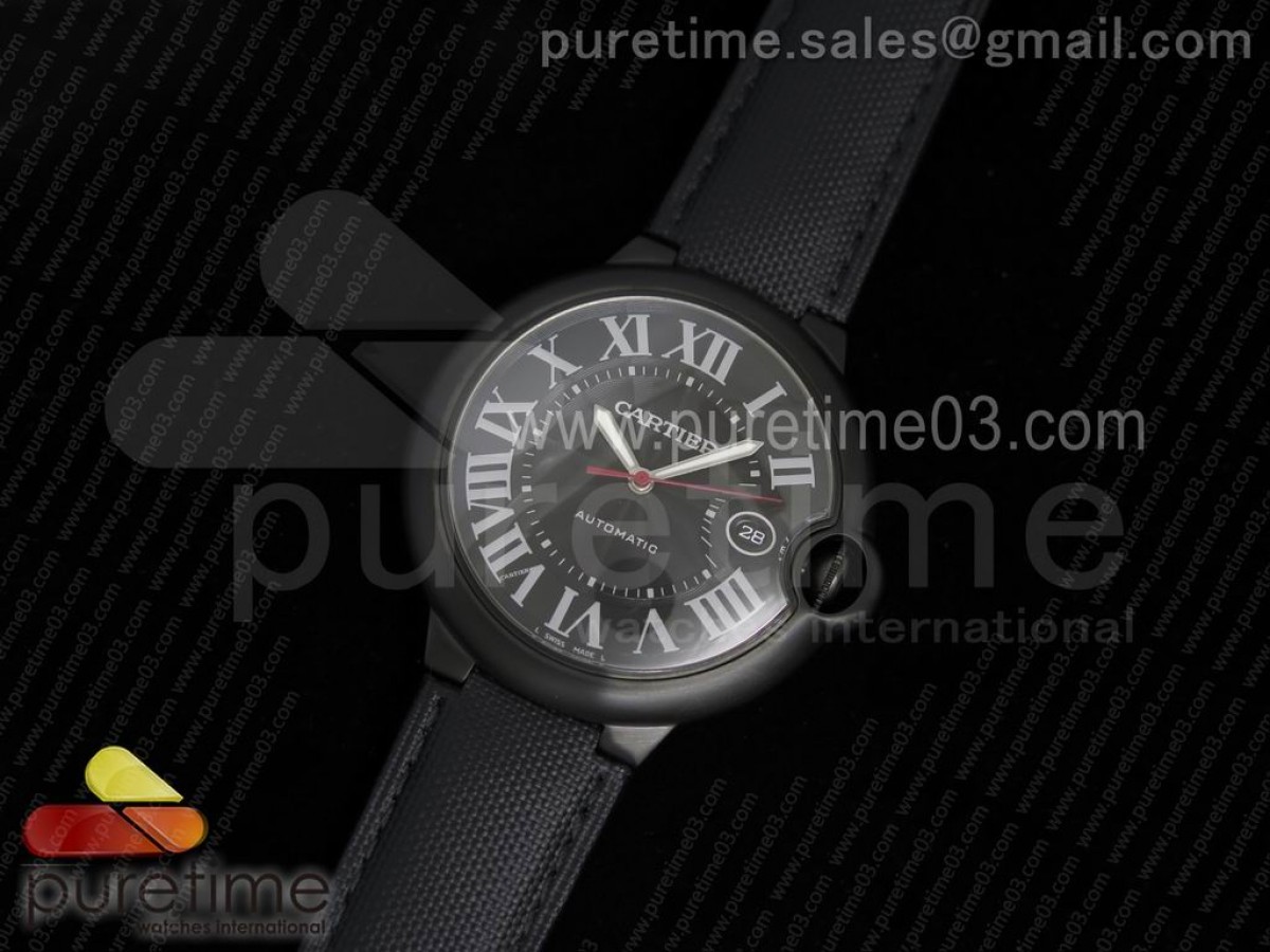 V6공장 까르띠에 발롱블루 42MM DLC 올블랙 V2 / 가죽 Ballon Bleu 42mm DLC All Black V6F 1:1 Best Edition Black Textured Dial on Black Leather Strap A1847 MC V2