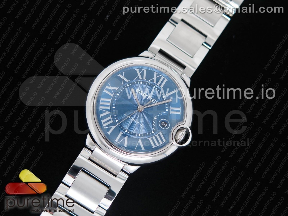 CR공장 까르띠에 발롱블루 42MM 블루 텍스트다이얼 / 브슬 Ballon Bleu 42mm SS CRF Best Edition Blue Textured Dial on SS Bracelet A2824