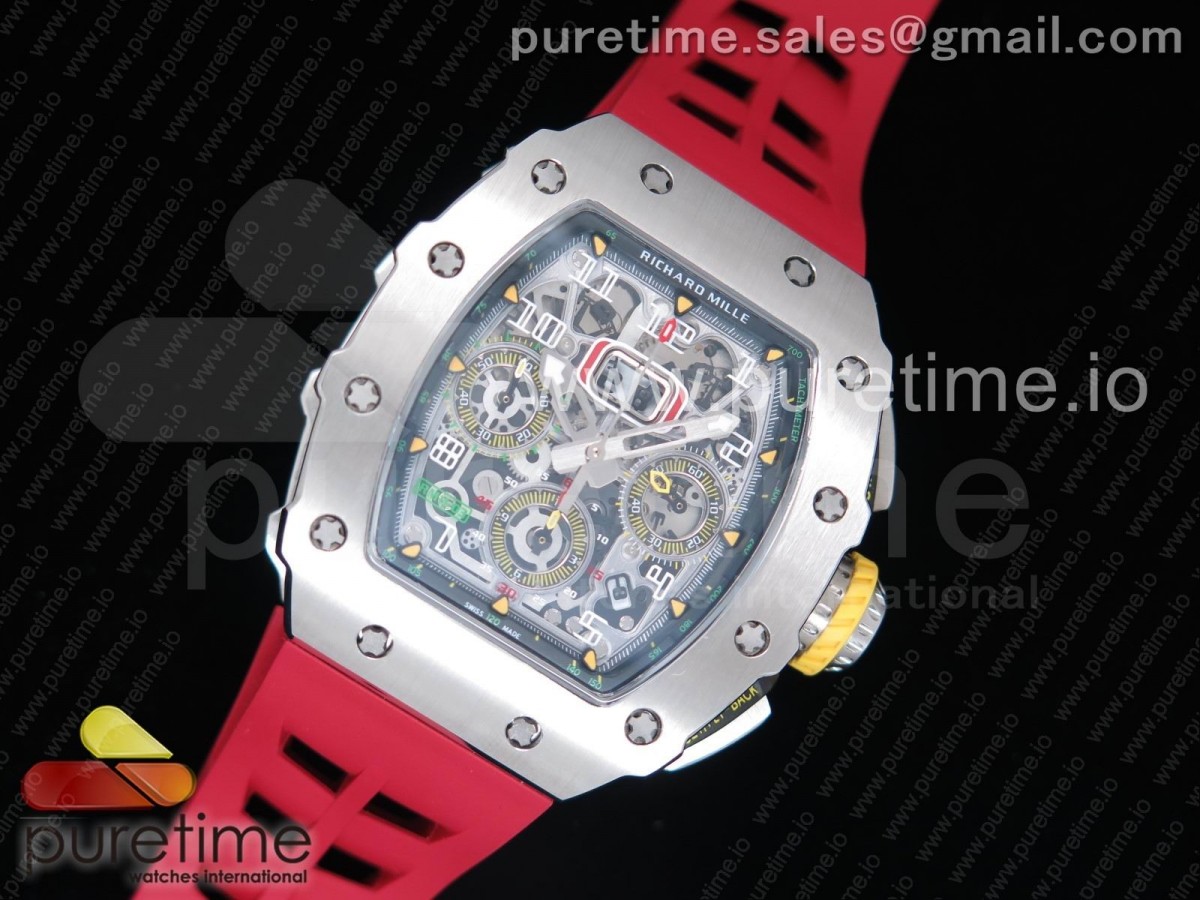 KV공장 프랭크뮬러 RM11-03 크리스탈 스켈레톤 다이얼 / 러버스트랩 RM11-03 SS KVF 1:1 Best Edition Crystal Skeleton Dial on Red Racing Rubber Strap A7750