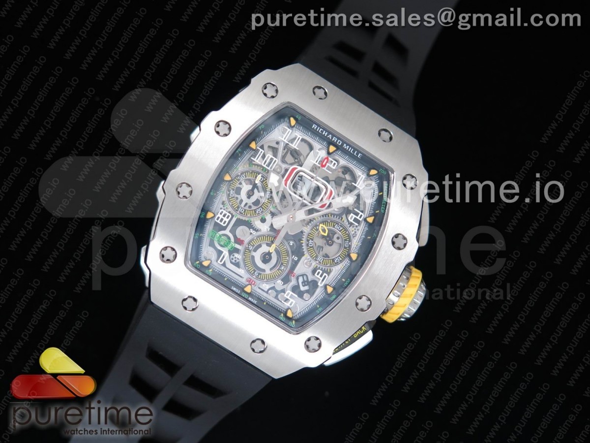 KV공장 프랭크뮬러 RM11-03 크리스탈 스켈레톤 다이얼 / 러버스트랩 RM11-03 SS KVF 1:1 Best Edition Crystal Skeleton Dial on Black Racing Rubber Strap A7750