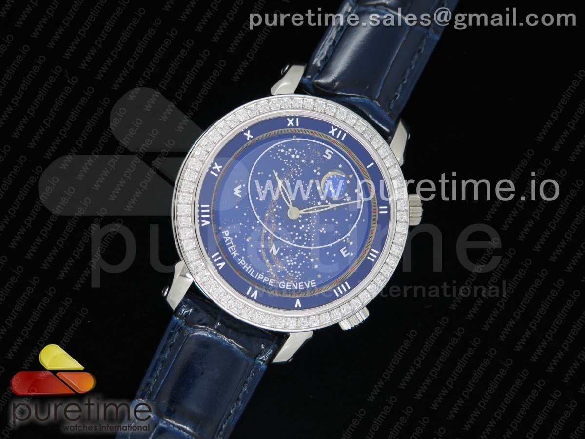 TW공장 파텍필립 그랜드 컴플리케이션즈 블루다이얼 다이아베젤/ 가죽 Grand Complications 6104P Moon SS TWF Blue Dial Diamond Bezel on Blue Leather Strap A240