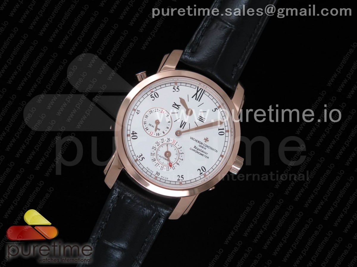 K11공장 바쉐론콘스탄틴 말테 듀얼 타임 레귤레이터 / 가죽 Malte Dual Time Regulator RG K11 Maker White Dial on Black Leather Strap A23J