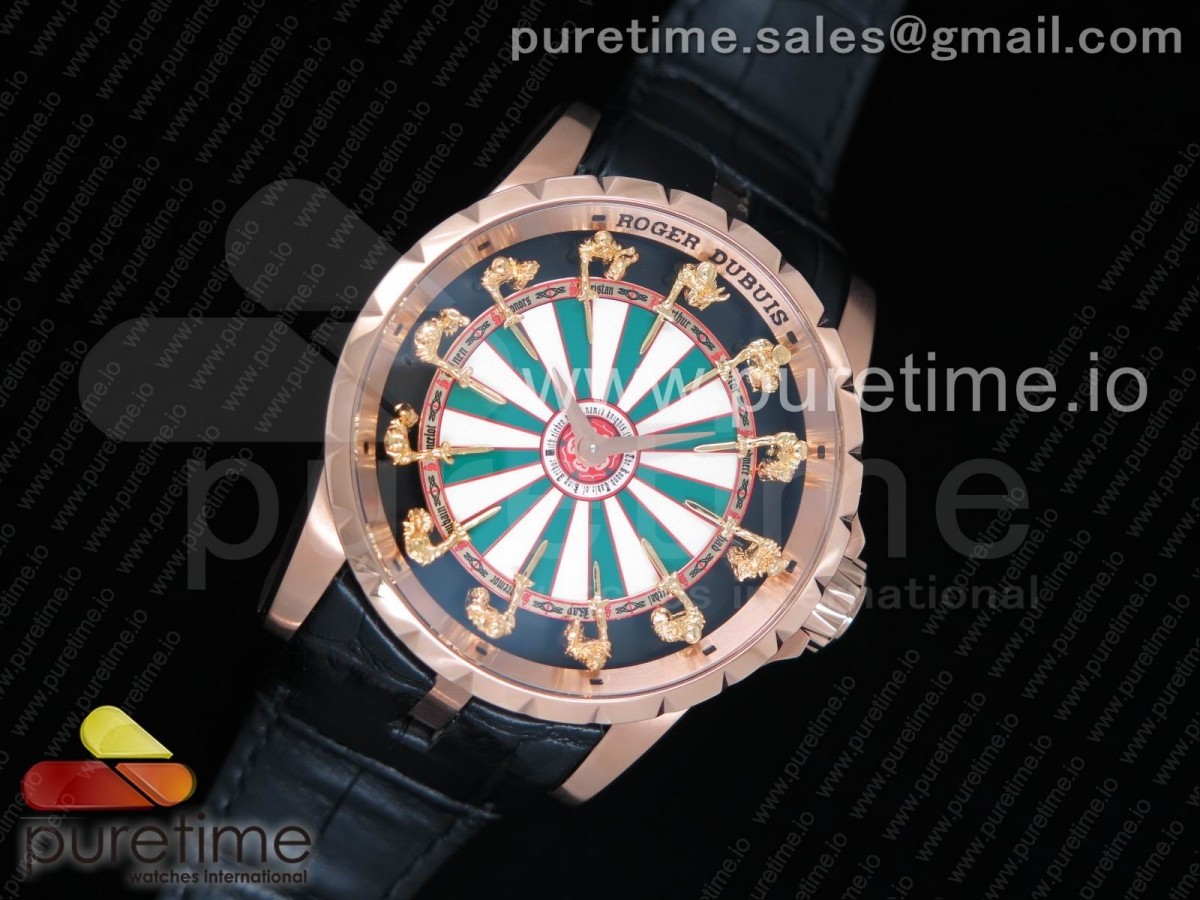 로져드뷔 엑스칼리버 나이트 오브더 라운드 Excalibur Knights of the Round Table II RG Checkerboard Dial on Black Leather Strap MIYOTA 6T15 V2