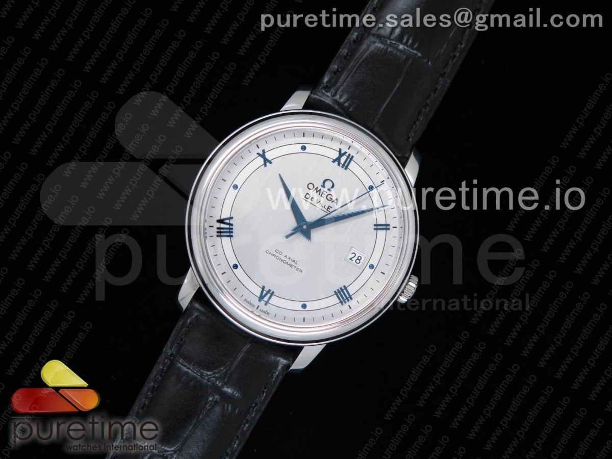 FK공장 오메가 드빌 / 가죽 De Ville SS FKF 1:1 Best Edition Gray Dial Blue Markers on Black Leather Strap A2824