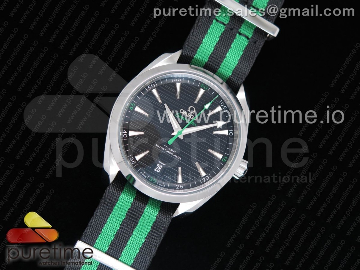 VS공장 오메가 아쿠아테라 150M  Aqua Terra 150M Master Chronometers VSF 1:1 Best Edition Black Dial Green Hand on Black/Green Nato Strap A8900 Super Clone
