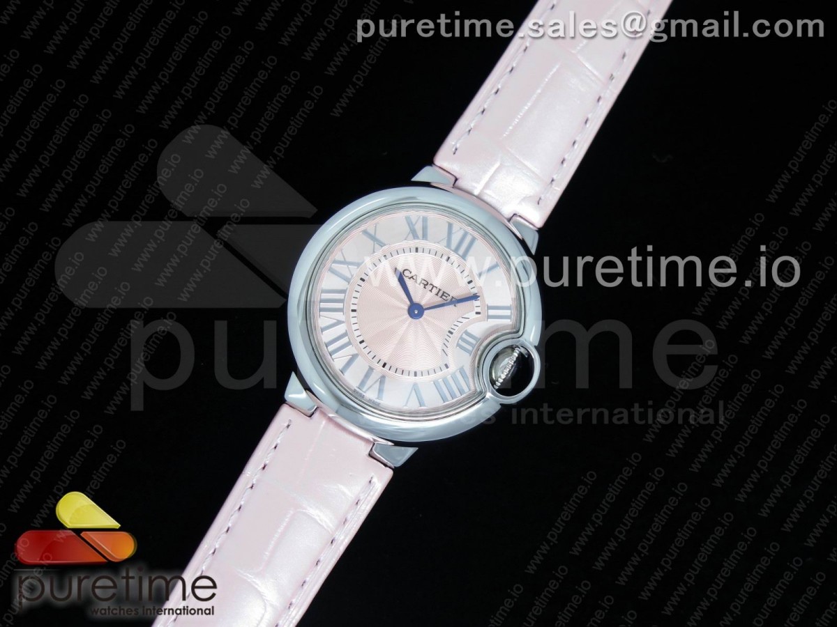 AF공장 까르띠에 발롱블루 33MM / 가죽 Ballon Bleu 33mm SS AF 1:1 Best Edition White Textured Dial on Pink Crocodile Strap Jap Quartz