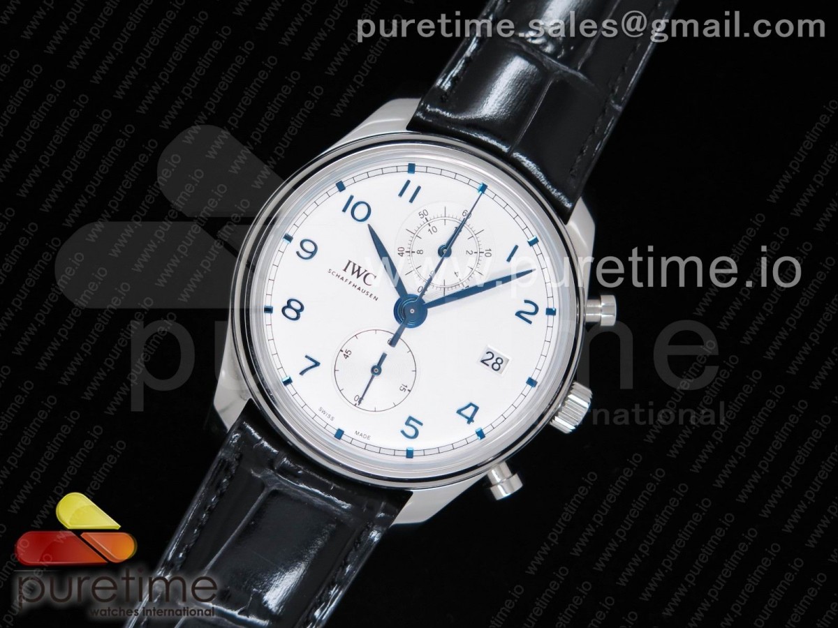 YL공장 IWC 포르투기저 42MM IW3903 화이트 블루핸즈 가죽 Portugieser Chrono Classic 42 IW3903 YLF Best Edition White Dial Blue Markers on Black Leather Strap A7750