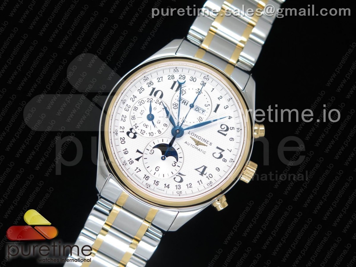 GS공장 론진 문페이즈 크로노 브슬 Master Moonphase Chronograph SS/YG GSF 1:1 Best Edition White Dial on SS/YG Bracelet A7751