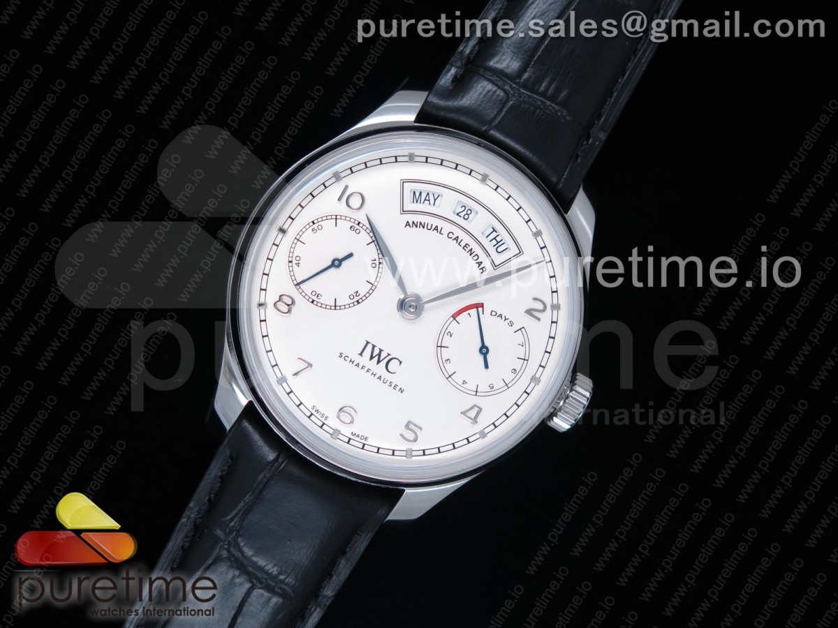 ZF공장 IWC 포르투기저 리얼 캘린더 Portuguese Real PR Real Annual Calendar IW503501 ZF 1:1 Best Edition White Dial on Black Leather Strap A52850