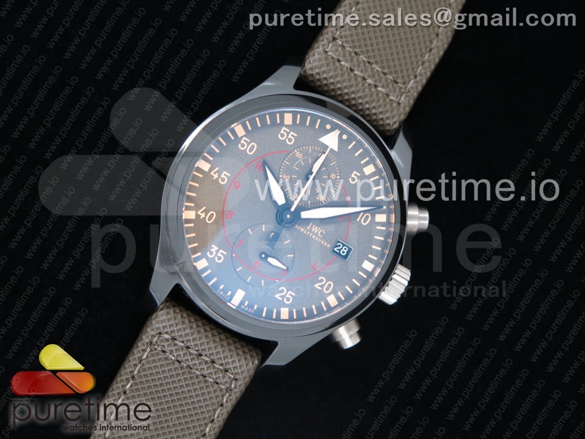 ZF공장 IWC 파일럿 크로노 389002 세라믹 Pilot Chrono Top Gun IW389002 Real Ceramic ZF 1:1 Best Edition Gray Dial on Green Calfskin Strap A7750