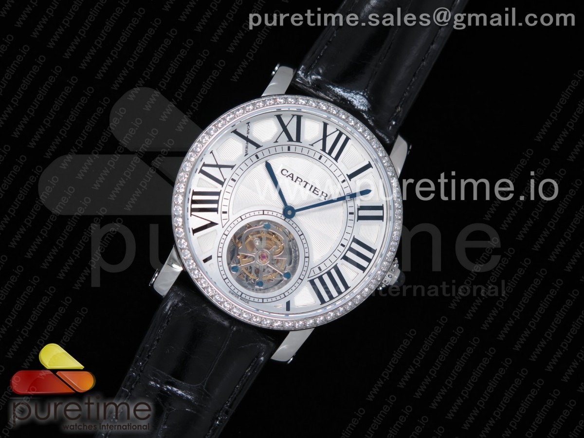 BL공장 까르띠에 로통드 투어빌론 Rotonde Flying Tourbillon SS BLF Best Edition White Dial Diamonds Bezel on Black Leather Strap V2