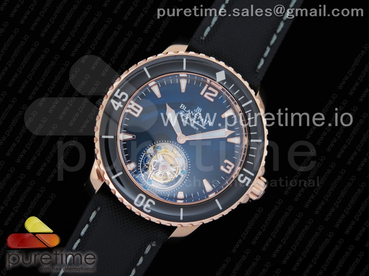 JB공장 블랑팡 피프티패덤즈 투어빌론 파워리저브 Fifty Fathoms Tourbillon RG JBF Best Edition Black Dial on Black Nylon Strap (Free Extra Strap)