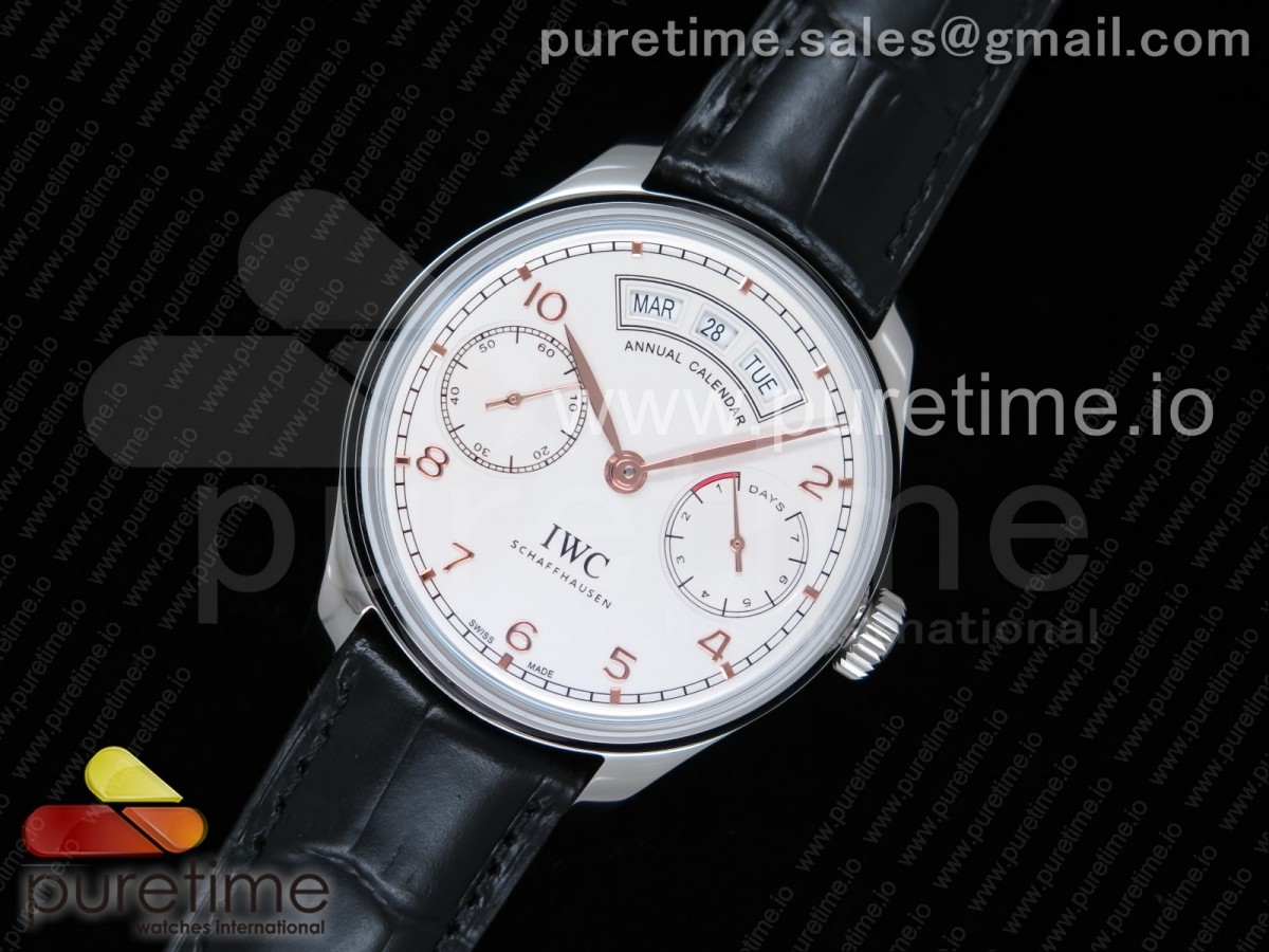 YL공장 IWC 포르투기저 캘린더 5035 Portuguese Real PR Real Annual Calendar IW5035 YLF 1:1 Best Edition White Dial RG Markers on Black Leather Strap A52850 V2