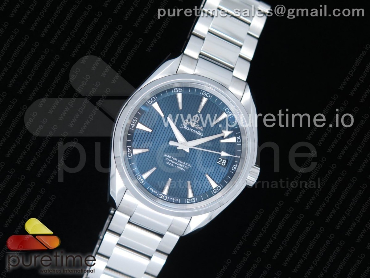 VS공장 오메가 블루 다이얼 아쿠아테라 150M  Aqua Terra 150M SS VSF 11 Best Edition Blue Textured Dial Silver Markers on SS Bracelet A8500 Super Clone