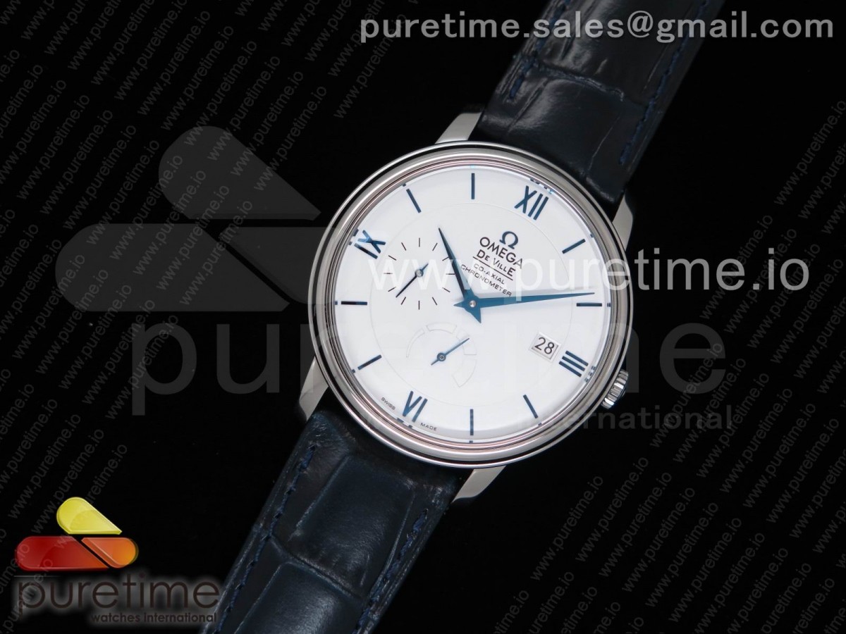 TW공장 오메가 드빌 프레스티지 파워리저브 화이트 다이얼 가죽  De Ville Prestige Real Power Reserve SS TW 11 Best Edition White Dial Blue Markers on Blue Leather Strap A2824