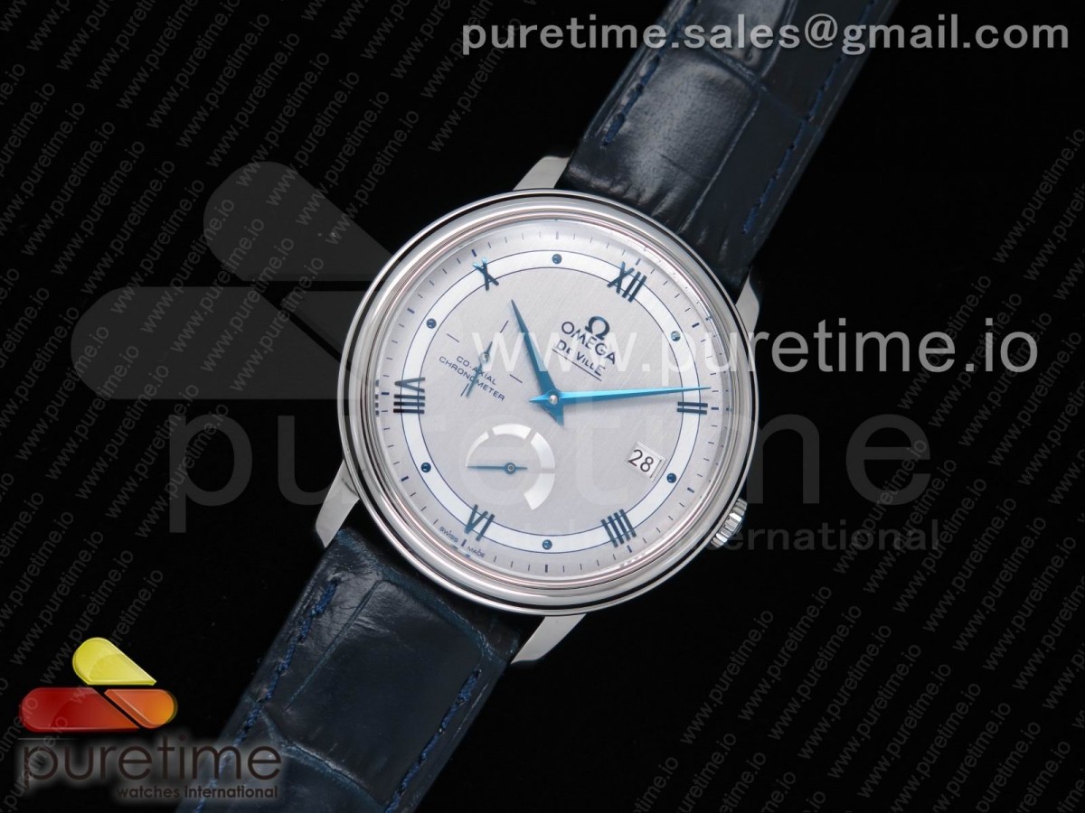 TW공장 오메가 드빌 프레스티지 파워리저브 그레이 다이얼 블루 / 가죽  De Ville Prestige Real Power Reserve SS TW 11 Best Edition Gray Dial Blue Markers on Blue Leather Strap A2824