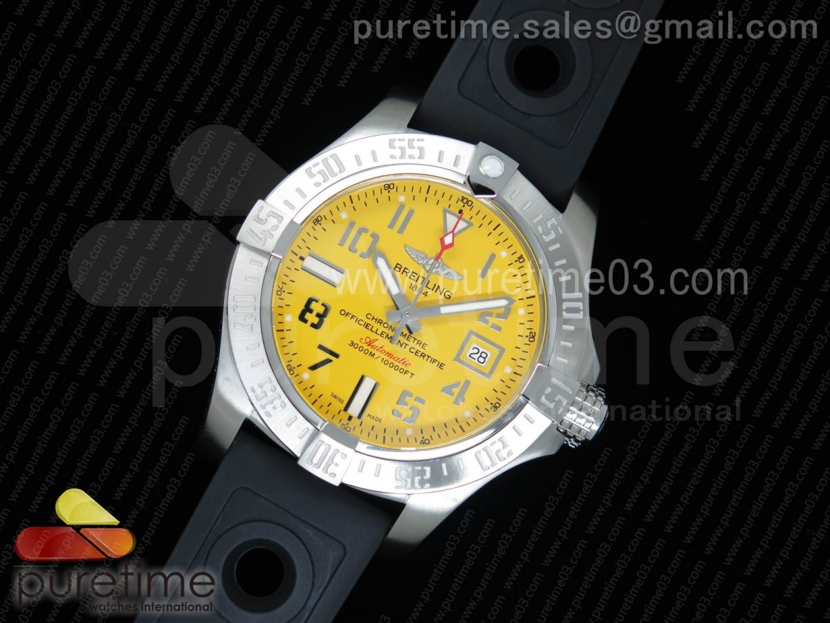 GF공장 브라이틀링 어벤져 2 옐로우다이얼 / 블랙러버 스트랩  Avenger II Seawolf SS GF 1:1 Best Edition Yellow Dial On Black Rubber Strap A2824