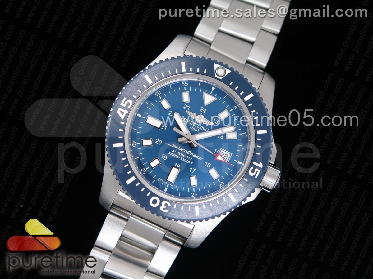 GF공장 브라이틀링 슈퍼오션 44mm 블루다이얼 / 브슬  Superocean 44mm Special GF 1:1 Best Edition Blue Dial on SS Bracelet A2824
