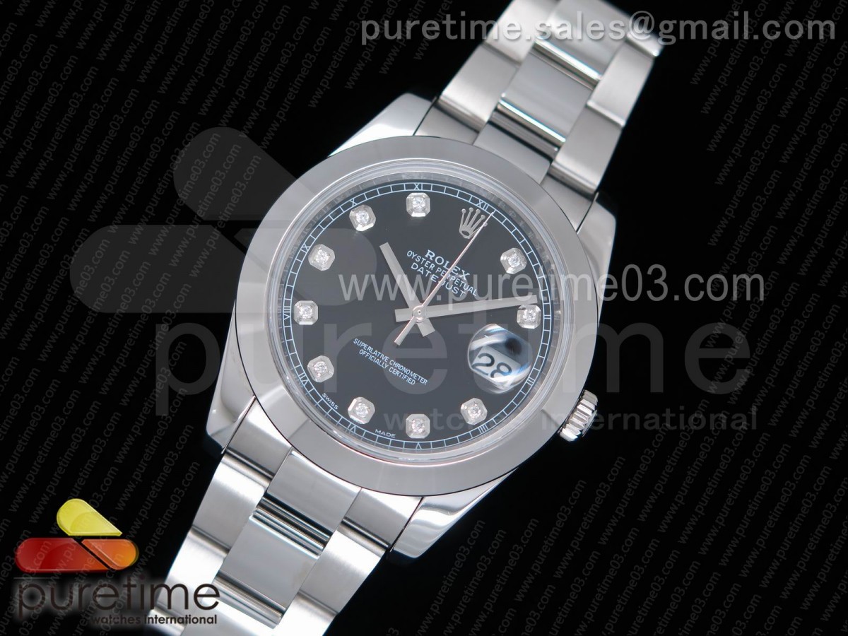눕공장 데이저스트 41 블랙 다이얼 다이아 인덱스 오이스터 브레이슬릿 DateJust 41 126300 Noob 1:1 Best Edition Polished Bezel Black Dial Diamonds Markers on SS Oyster Bracelet A3235