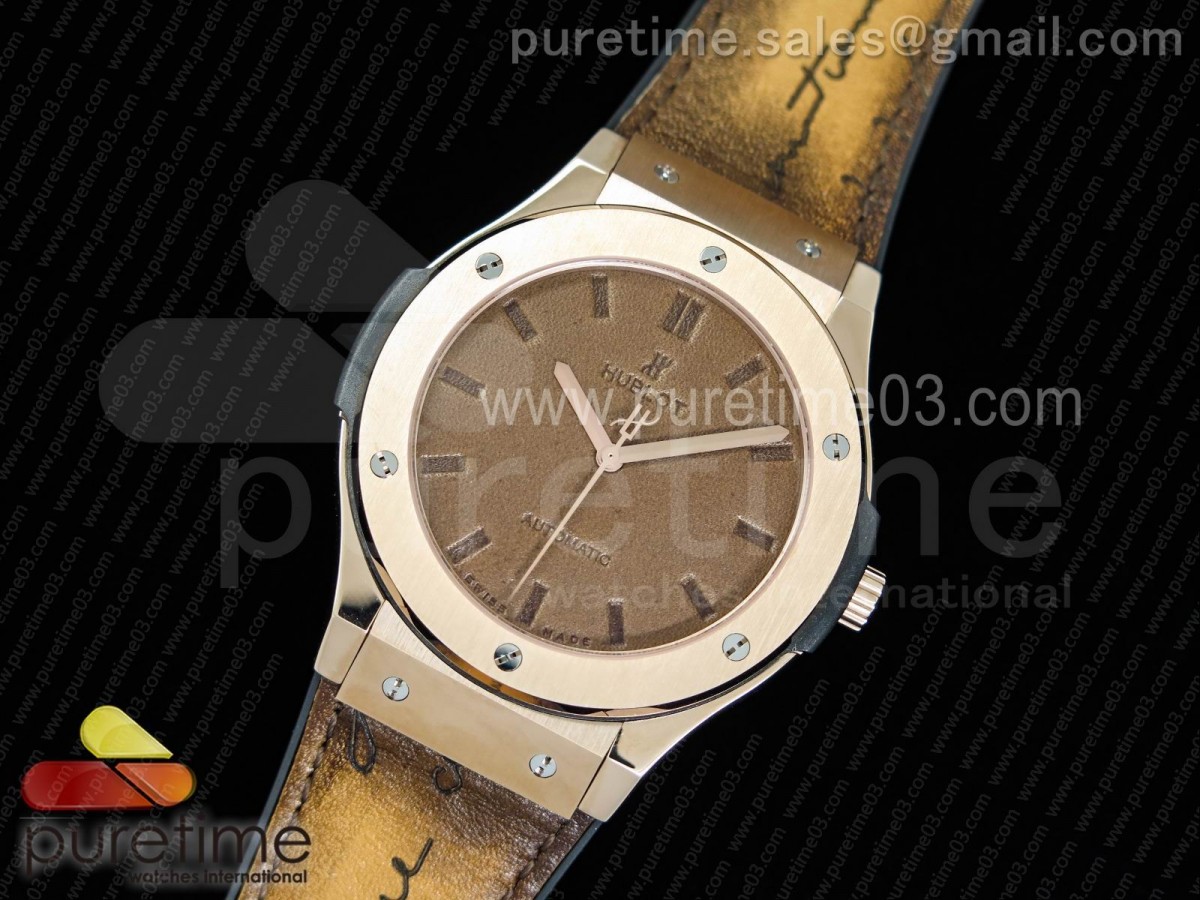 위블로 클래식 퓨전 45MM 티타늄 레더다이얼 Classic Fusion 45mm RG Berluti Scritto Brown Leather Dial on Brown Gummy Strap A2892