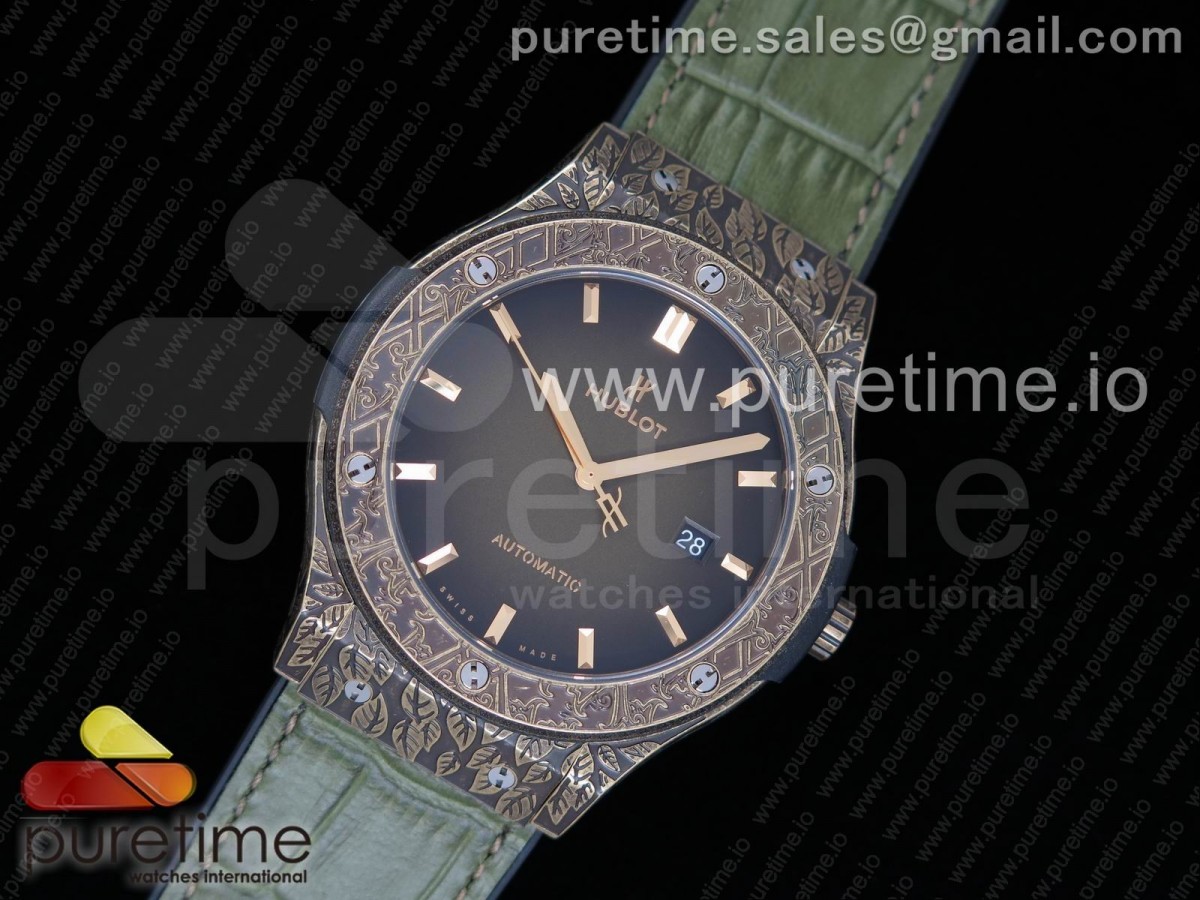 SR공장 위블로 클래식 퓨전 45MM 그린 다이얼 가죽스트랩 Classic Fusion 45mm YG Engravings Case SRF Best Edition Green Dial on Green Gummy Strap A2892 (Free box)