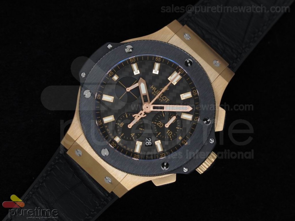 V6공장 위블로 빅뱅 44MM 로즈골드 세라믹 블랙 다이얼 블랙 거미 스트랩 Big Bang 44mm Rose Gold Ceramic 2011 Black CF Dial on Black Gummy Strap HUB4104