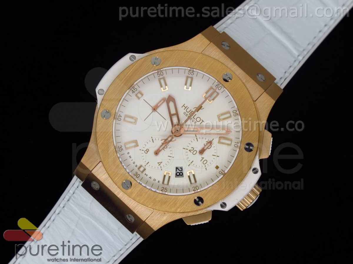 V6공장 빅뱅 위블로 에볼루션 44MM 로즈골드 화이트 다이얼 화이트 러버 스트랩 Big Bang Evolution 44mm RG White Dial on White Rubber Strap HUB4104