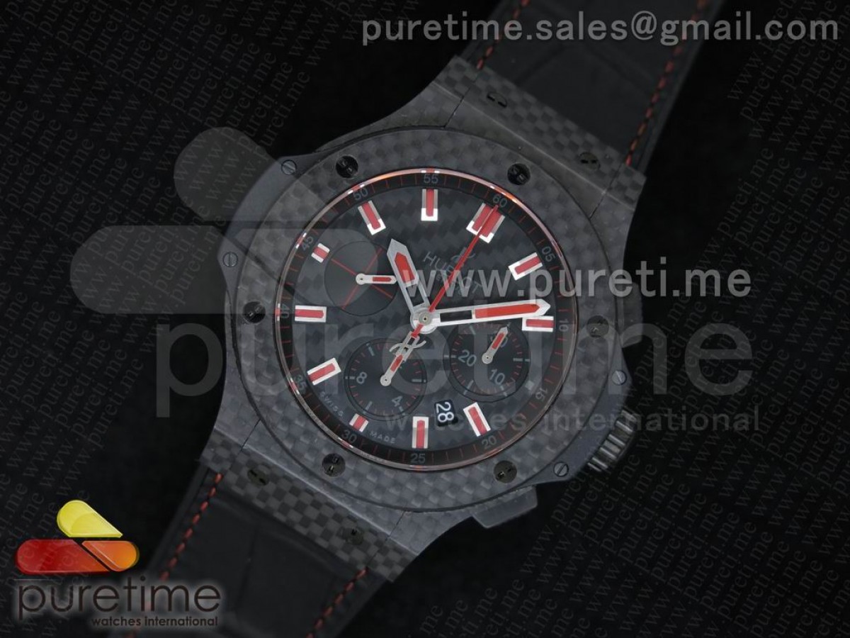 V6공장 위블로 빅뱅 44MM 풀카본 파이어 CF 다이얼 레드마크 블랙 거미 스트랩 Big Bang 44mm Full Carbon Fiber CF Dial Red Markers/Hands on Black Gummy Strap HUB4104