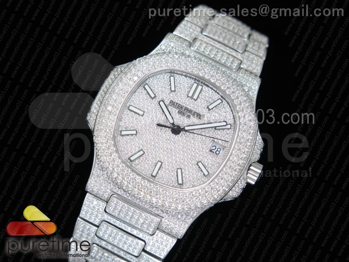 파텍필립 노틸러스 점보 풀 다이어몬드 다이얼 브레이슬릿 Nautilus Jumbo 5711 SS Full Paved Diamonds Dial Case and Bracelet A324