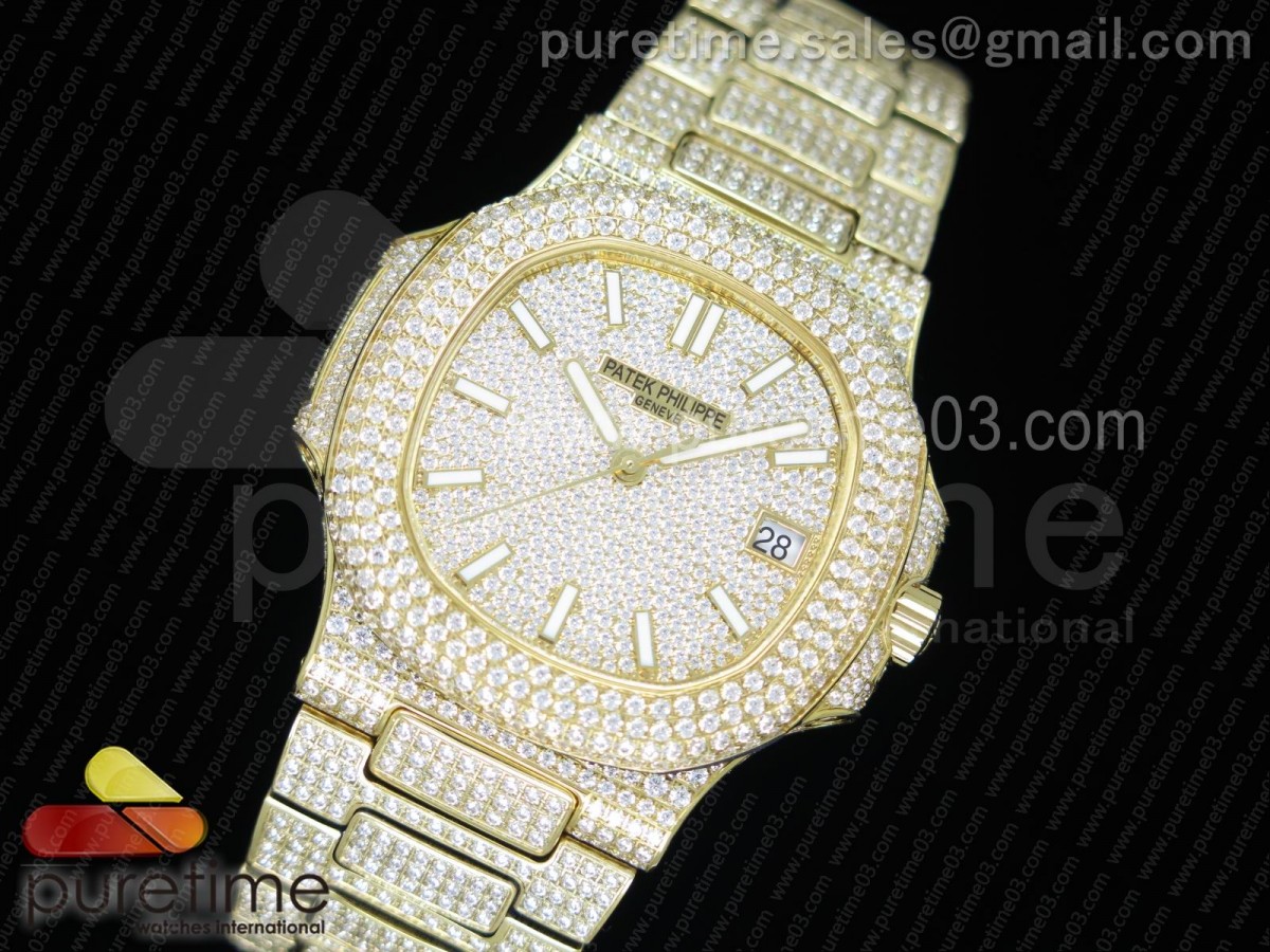 파텍필립 노틸러스 점보 옐로우골드 풀다이아몬드 다이얼 Nautilus Jumbo 5711 YG Full Paved Diamonds Dial Case and Bracelet A324