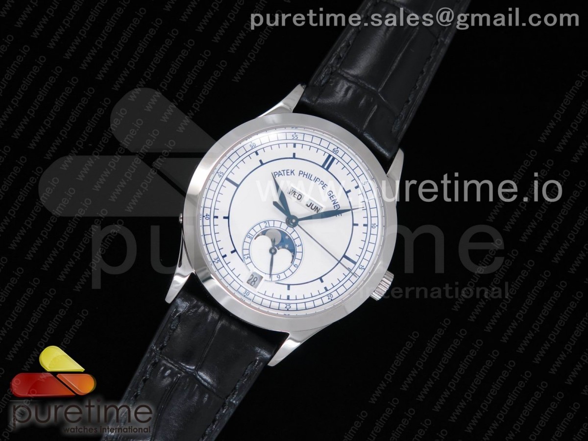 KM공장 파텍필립 컴플리케이션즈 5396G 빈티지화이트 다이얼 Complications 5396G KMF Vintage White Dial on Black Leather Strap A324