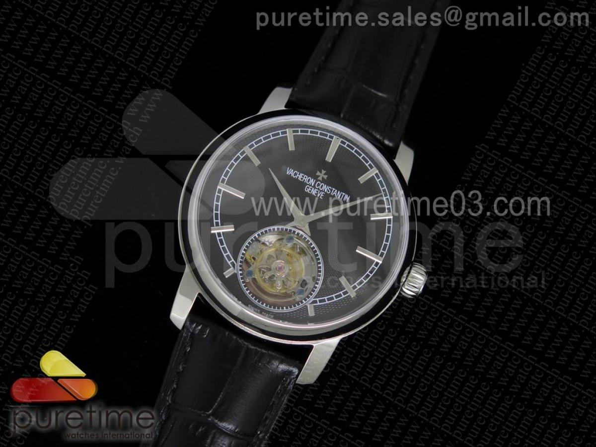바쉐론콘스탄틴 패트리모니 오토매틱 뚜르비용 블랙 다이얼 Patrimony Automatic Tourbillon SS Black Dial on Black Leather Strap