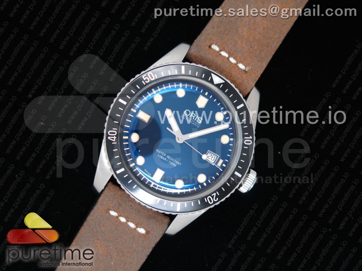 ZZ공장 V2 오리스 다이버 7720 블루 다이얼 Divers 7720 SS ZZF 1:1 Best Edition Blue Dial on Brown Leather Strap A2836