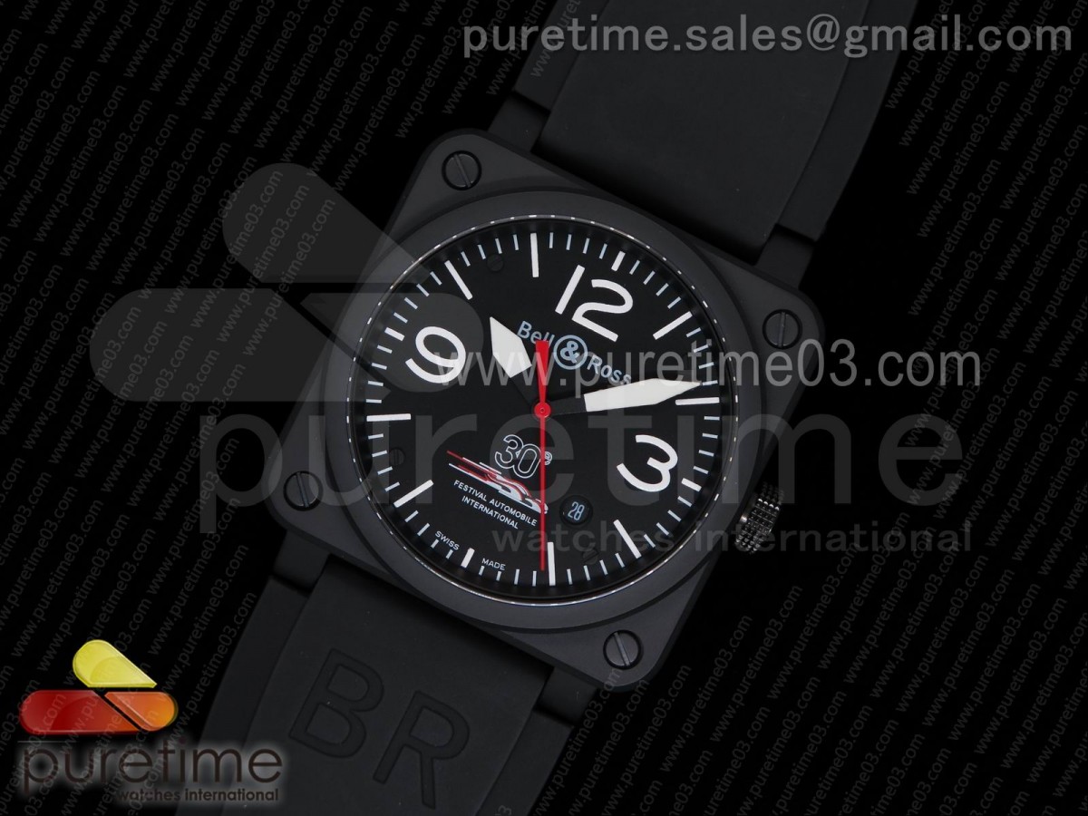 벨엔로스 03-92 블랙다이얼 화이트 마커스 레드 핸즈 블랙 러버 스트랩 BR 03-92 PVD Black Dial White Markers Red Hand on Black Rubber Strap MIYOTA 9015