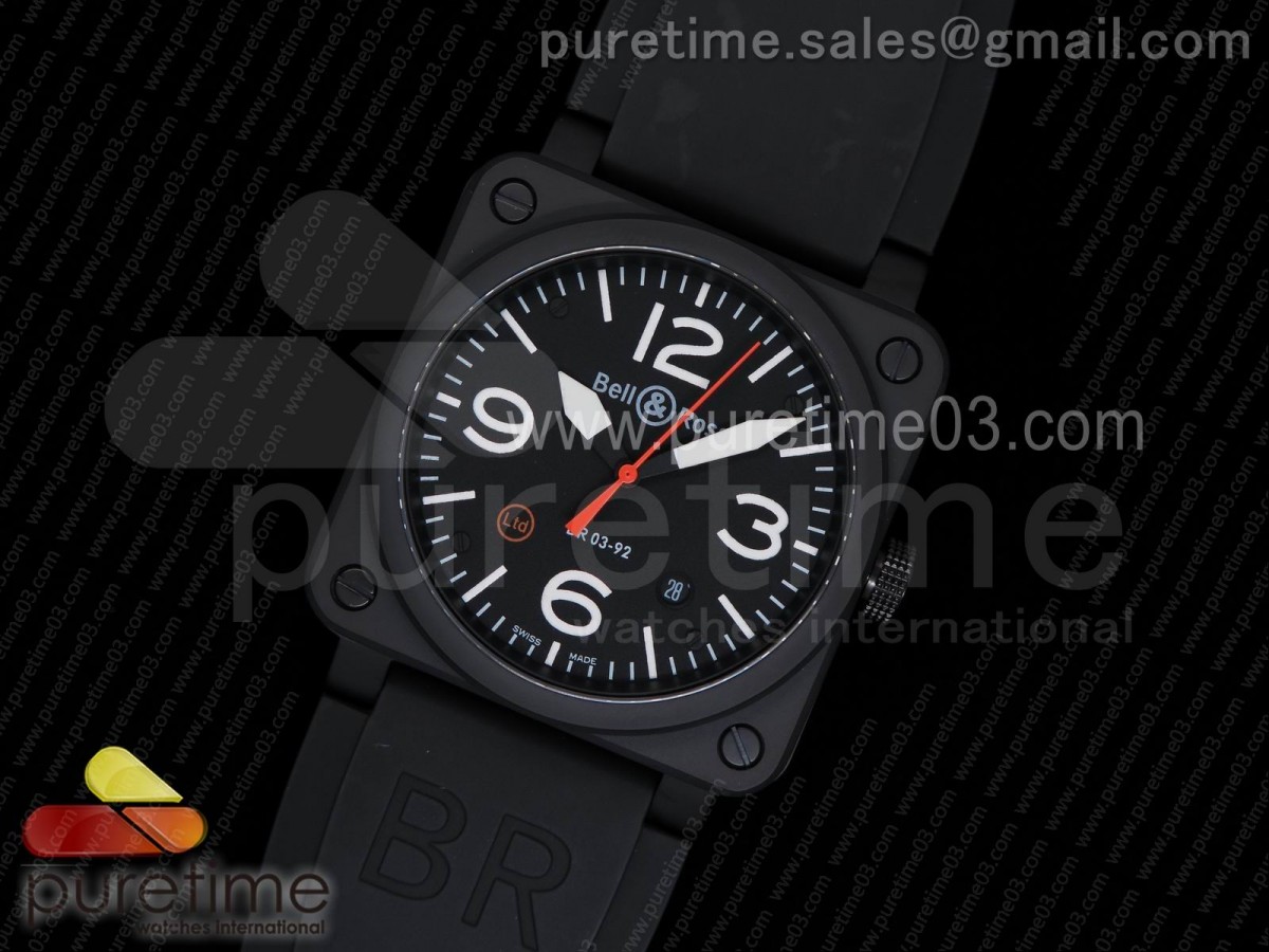 벨엔로스 03-92 블랙 다이얼 화이트 마커스 블랙 러버 스트랩 BR 03-92 PVD Black Dial White Markers Ltd Edition on Black Rubber Strap MIYOTA 9015