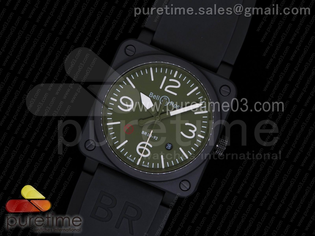 벨엔로스 03-92 그린 다이얼 블랙 러버 스트랩 BR 03-92 PVD Green Dial on Black Rubber Strap MIYOTA 9015