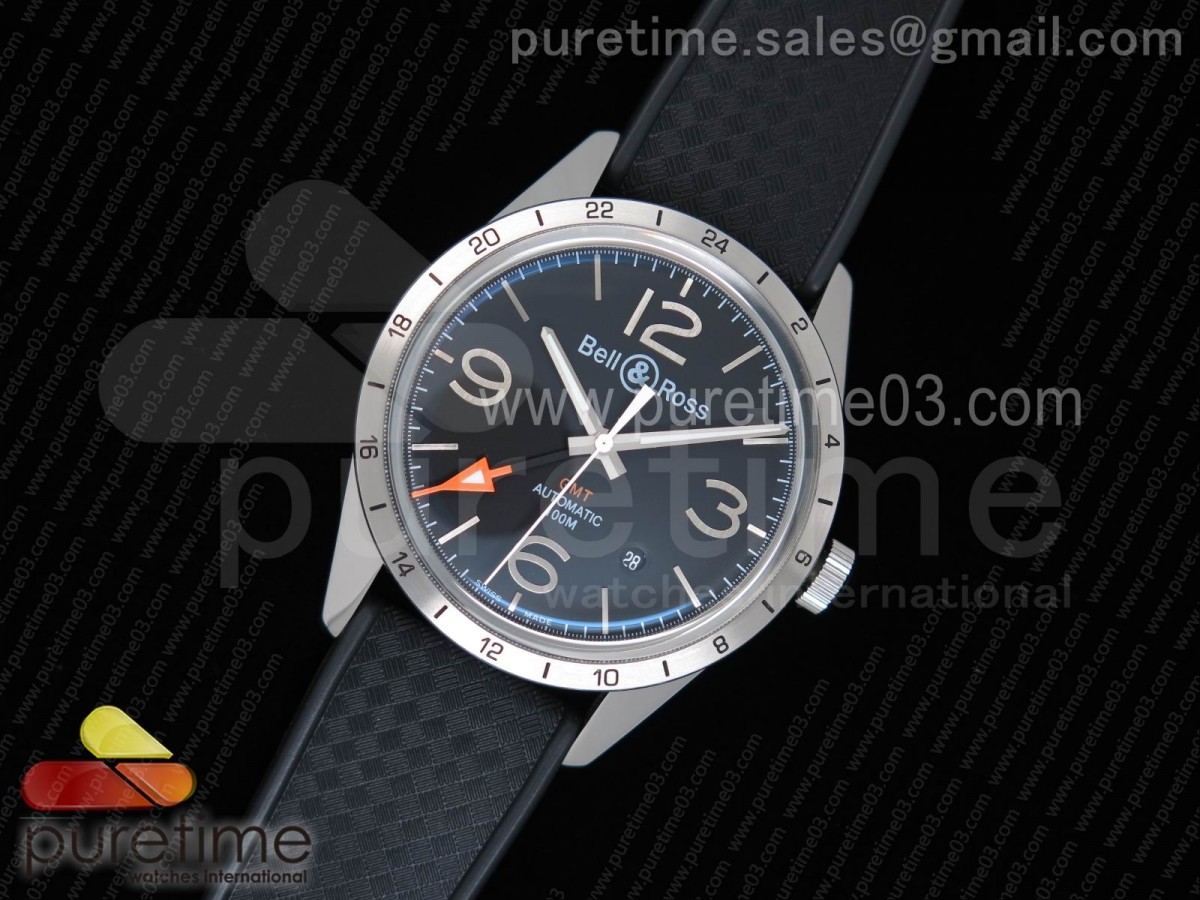 벨엔로스 BR123 GMT 24H 블랙 다이얼 블랙 러버 스트랩 BR 123 GMT 24H SS Black Dial on Black Rubber Strap A2836