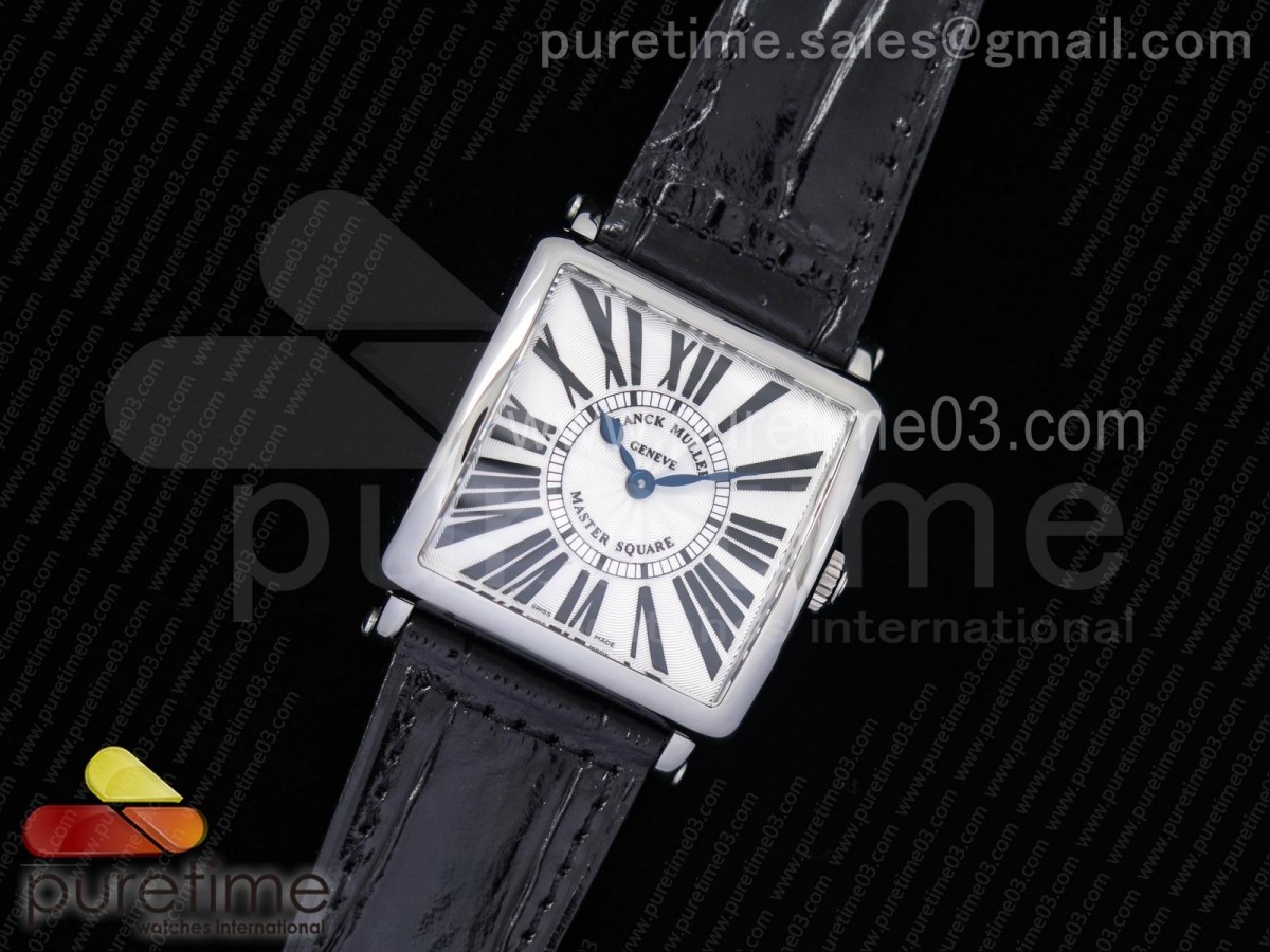GF공장 프랭크뮬러 마스터 스퀘어 레이디스 화이트 텍스처드 다이얼 Master Square SS Ladies GF 1:1 Best Edition White Textured Dial on Black Leather Strap Swiss Quartz