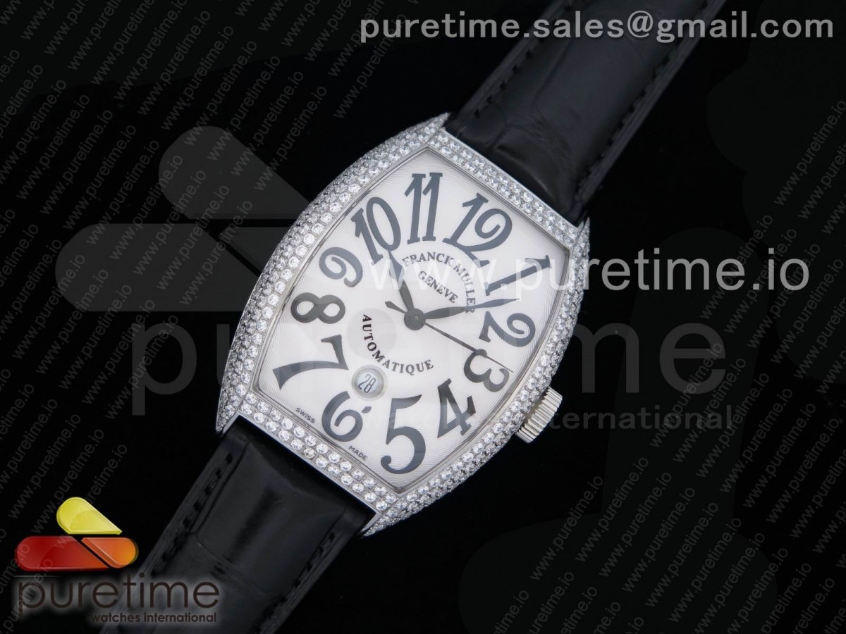 프랭크뮬러 카사블랑카 풀 파베 다이아몬드 화이트/블랙 다이얼 Casablanca SS Full Paved Diamonds White/Black Dial on Black Leather Strap MIYOTA 8215