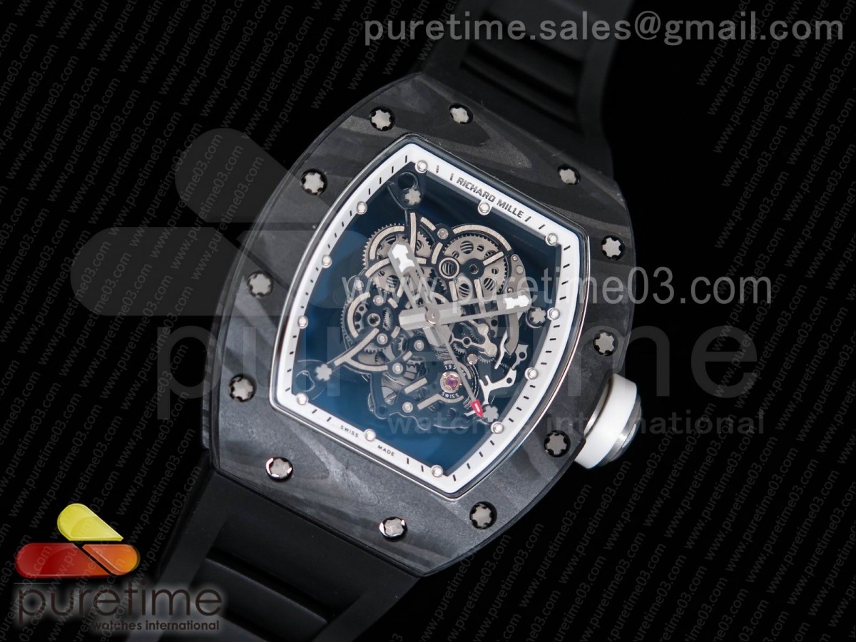 KV공장 리차드밀 RM055 포지 세라믹 티타늄 스켈레톤 다이얼 화이트 베젤 블랙 러버 스트랩 RM055 Forge Carbon Titanium Case KVF Best Edition Skeleton Dial White Inner Bezel on Black Rubber Strap MIYOTA8215