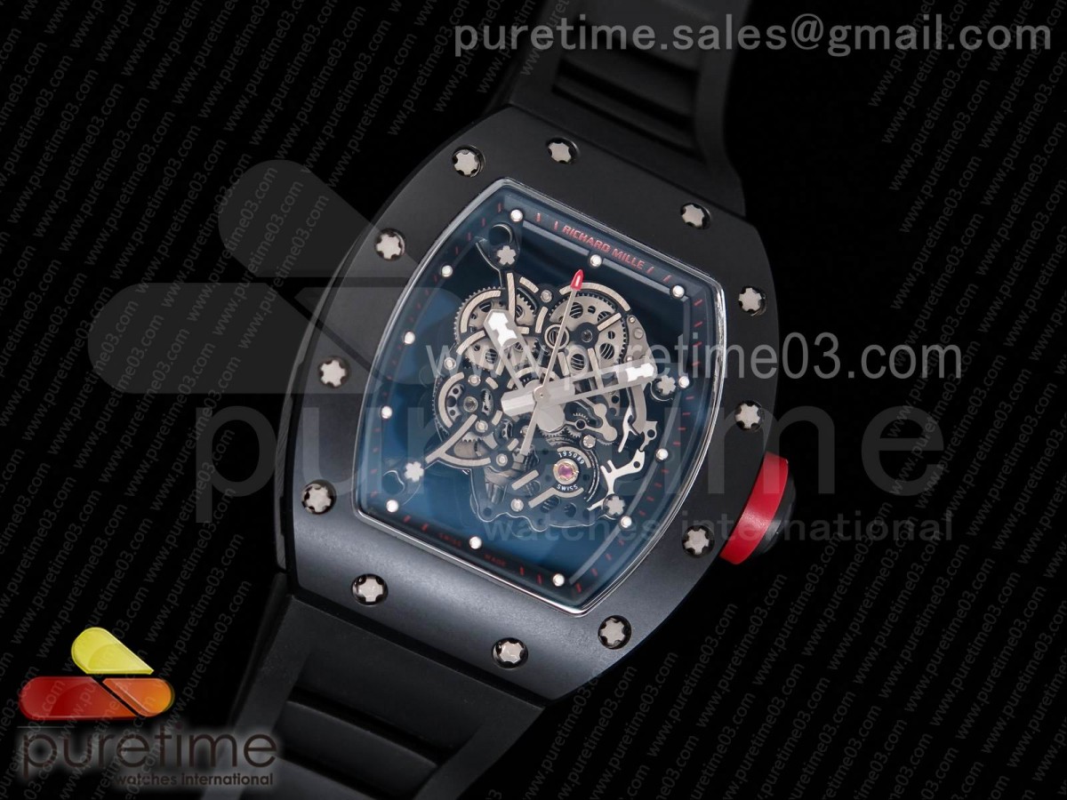 KV공장 리차드밀 RM055 리얼 세라믹 스켈레톤 다이얼 레드 블랙 러버 스트랩 RM055 Real Ceramic Case KVF Best Edition Skeleton Dial Red on Black Rubber Strap MIYOTA8215