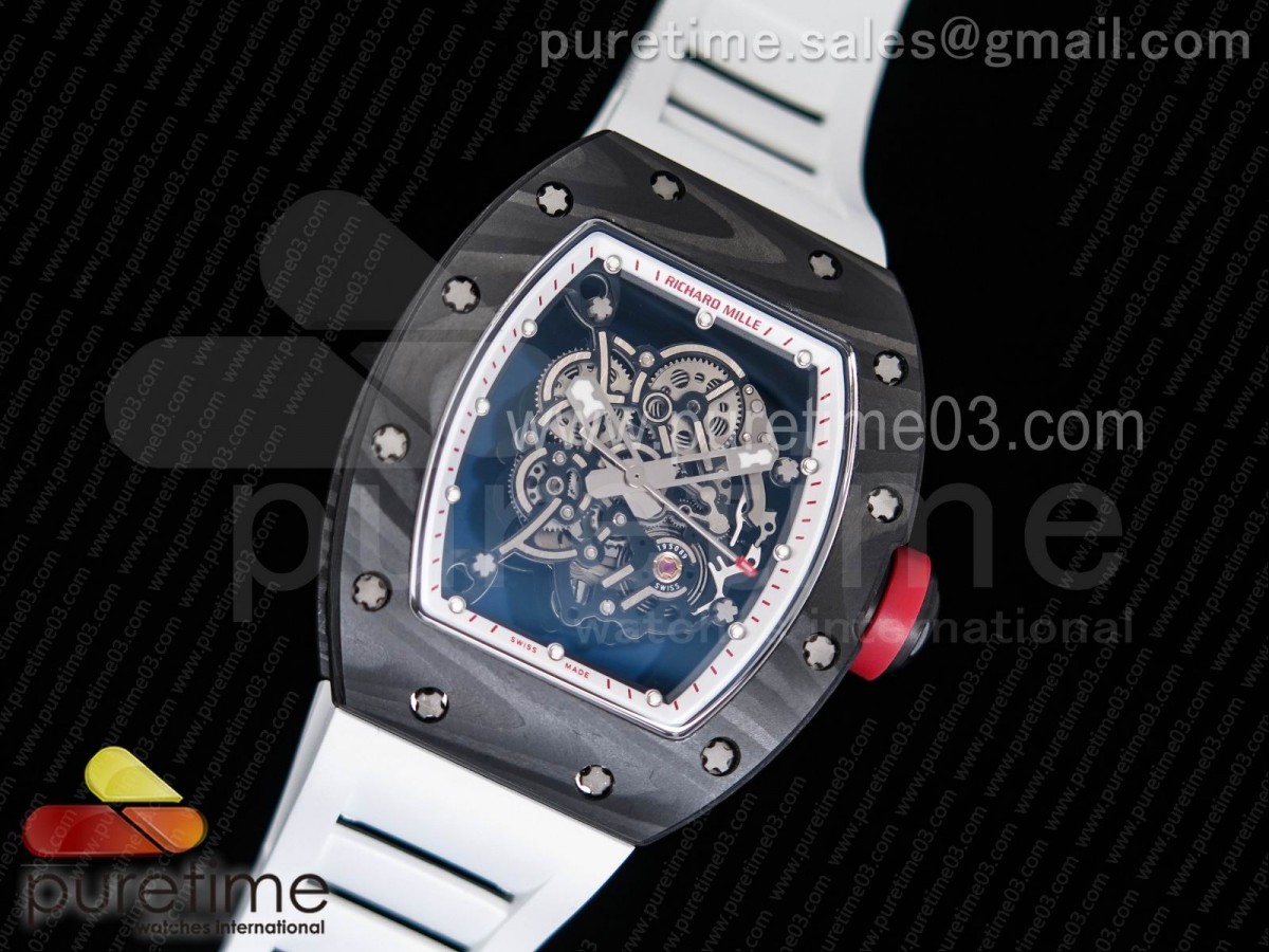 KV공장 리차드밀 RM055 포지 카본 티타늄 스켈레톤 다이얼 화이트 베젤 화이트 러버 스트랩 RM055 Forge Carbon Titanium Case KVF Best Edition Skeleton Dial White Inner Bezel on White Rubber Strap MIYOTA8215