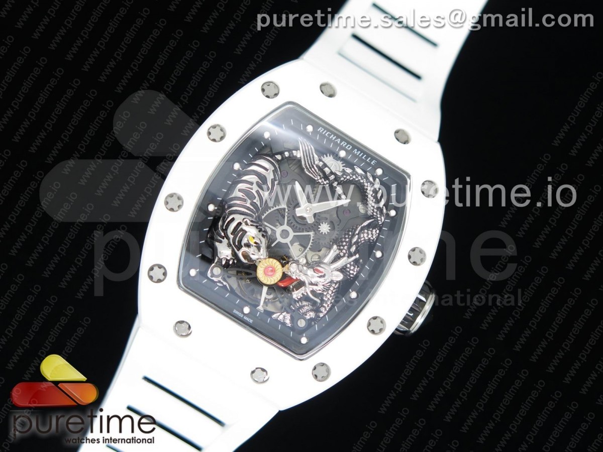 KV공장 리차드밀 RM51-1 화이트 세라믹 타이거&드래곤 화이트 러버 스트랩 RM 51-01 White Ceramic Tiger & Dragon KVF Best Edition on White Rubber Strap MIYOTA8215