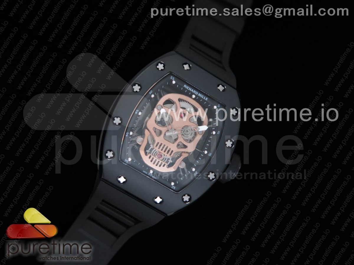 리차드밀 RM052 샌드 블라스트 스컬 다이얼 블랙 러버 스트랩 RM052 PVD Sandblasted Skull Dial on Black Rubber Strap MIYOTA8215